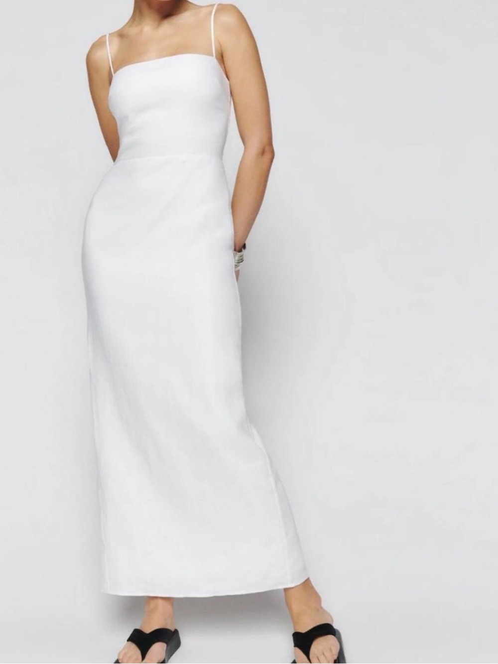 ❤️MILLY White Cotton / Linen Spaghetti-Strap Midi Dress -